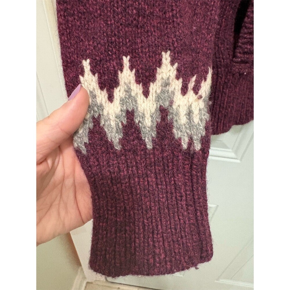 L.L.Bean Cardigan Sweater Womens M Burgundy Fair Isle Nordic Full Zip Knit - Picture 6 of 11